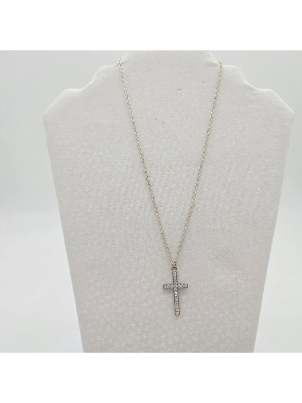 Silver Rhinestone Cross Pendant Necklace By Icing - Picture 3 of 7